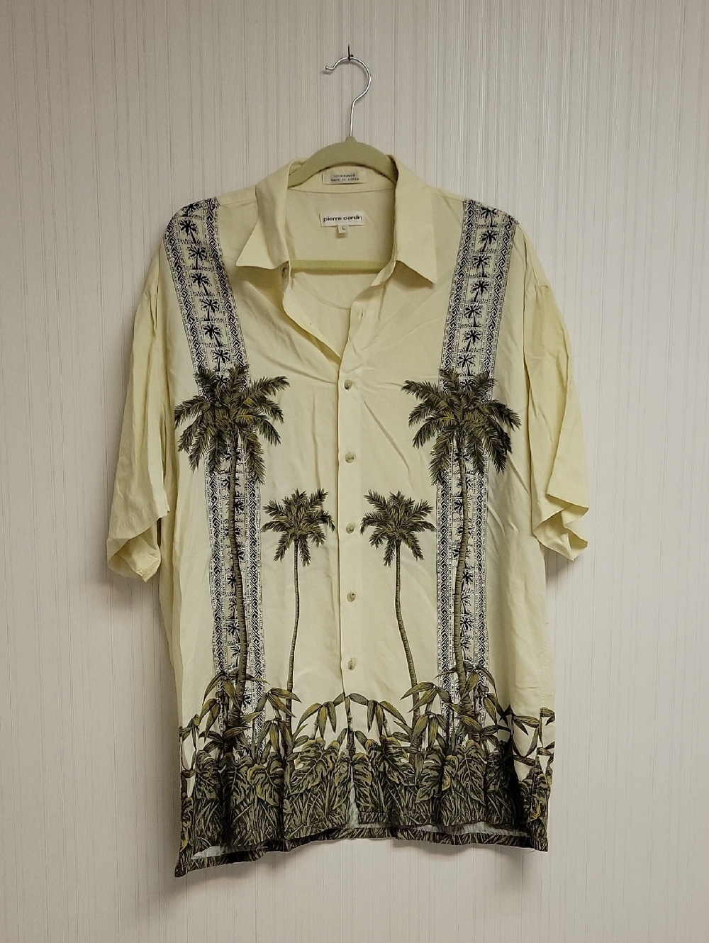 Pierre Cardin Pale Yellow Palm-Print Short-Sleeve Button Shirt Coast Large